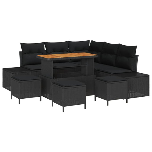 vidaXL Σετ Καναπέ Κήπου με μαξιλάρι 9 pcs Μαύρο συνθετικό ρατάν