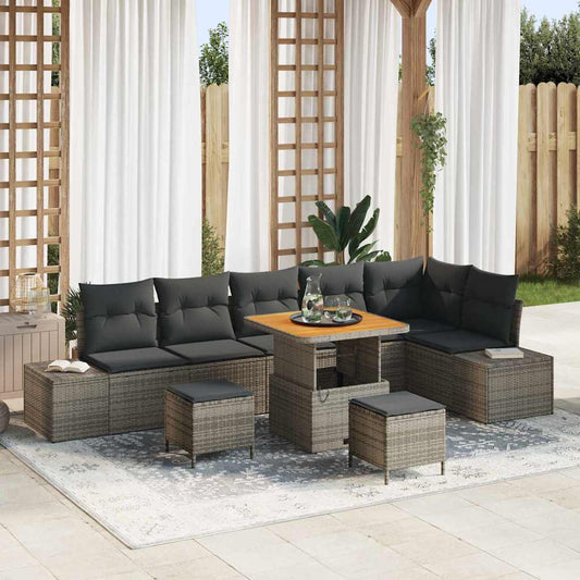 vidaXL Σετ Καναπέ Κήπου με μαξιλάρι 9 pcs Γκρι συνθετικό ρατάν