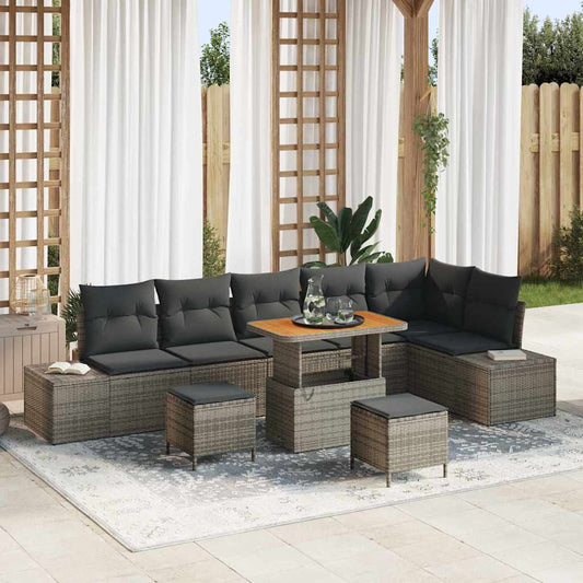 vidaXL Σετ Καναπέ Κήπου με μαξιλάρι 9 pcs Γκρι συνθετικό ρατάν