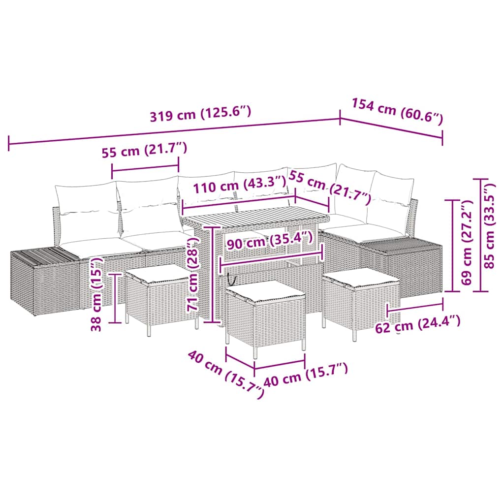vidaXL Σετ Σαλονιού Κήπου 10 Τεμαχίων με Μαξιλάρια Μαύρο Πολυ Ράτα Ακακία, vidaXL Σαπούνι Δύο Θέσεων με Μαξιλάρια Μαύρο Πολυ Ράτα, vidaXL Σετ Κηπουρού 4 Τεμαχίων με Μαξιλάρια Μαύρο Πολυ Ράτα Ακακία
