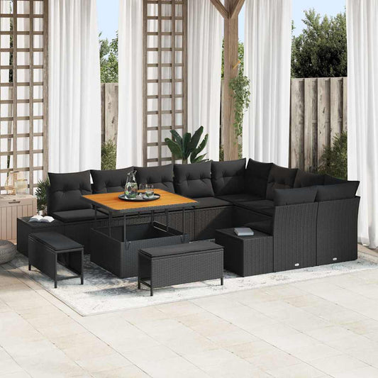 vidaXL Σετ Καναπέ Κήπου με μαξιλάρι 12 pcs Μαύρο συνθετικό ρατάν