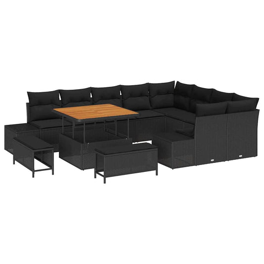 vidaXL Σετ Καναπέ Κήπου με μαξιλάρι 12 pcs Μαύρο συνθετικό ρατάν