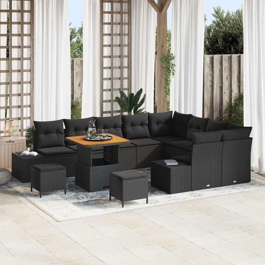 vidaXL Σετ Καναπέ Κήπου με μαξιλάρι 12 pcs Μαύρο συνθετικό ρατάν