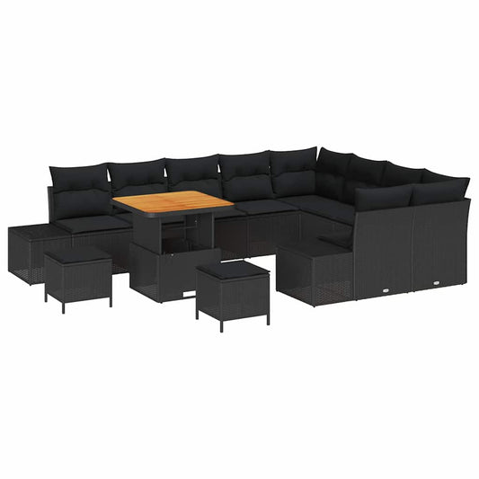vidaXL Σετ Καναπέ Κήπου με μαξιλάρι 12 pcs Μαύρο συνθετικό ρατάν
