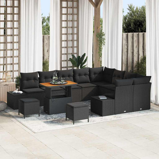 vidaXL Σετ Καναπέ Κήπου με μαξιλάρι 12 pcs Μαύρο συνθετικό ρατάν