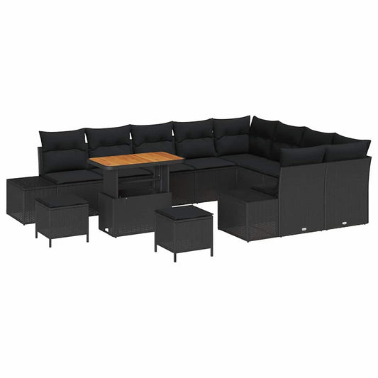 vidaXL Σετ Καναπέ Κήπου με μαξιλάρι 12 pcs Μαύρο συνθετικό ρατάν