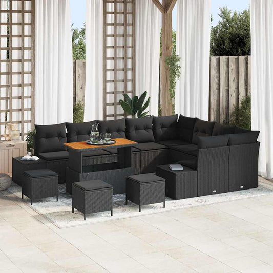 vidaXL Σετ Καναπέ Κήπου με μαξιλάρι 13 pcs Μαύρο συνθετικό ρατάν