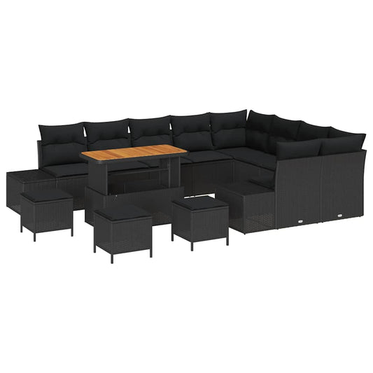 vidaXL Σετ Καναπέ Κήπου με μαξιλάρι 13 pcs Μαύρο συνθετικό ρατάν