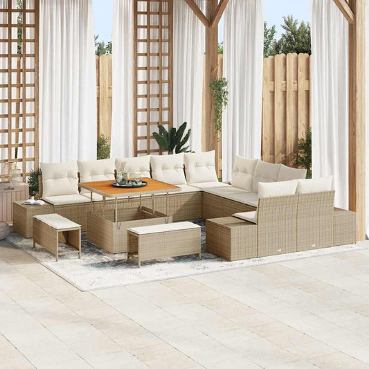 vidaXL Σετ Καναπέ Κήπου με μαξιλάρι 13 pcs Μπεζ συνθετικό ρατάν