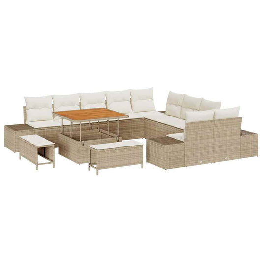 vidaXL Σετ Καναπέ Κήπου με μαξιλάρι 13 pcs Μπεζ συνθετικό ρατάν