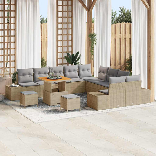 vidaXL Σετ Καναπέ Κήπου με μαξιλάρι 13 pcs Μπεζ συνθετικό ρατάν