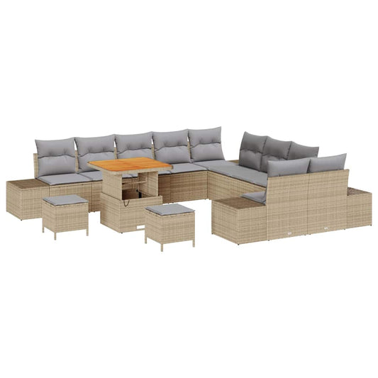 vidaXL Σετ Καναπέ Κήπου με μαξιλάρι 13 pcs Μπεζ συνθετικό ρατάν
