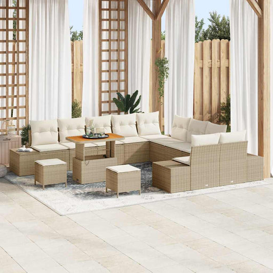 vidaXL Σετ Καναπέ Κήπου με μαξιλάρι 13 pcs Μπεζ συνθετικό ρατάν