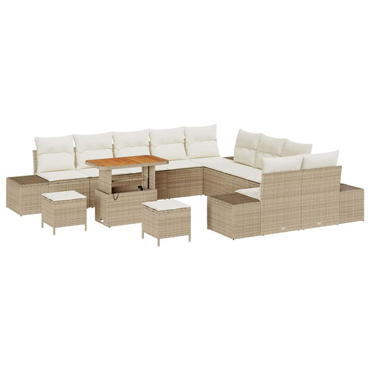 vidaXL Σετ Καναπέ Κήπου με μαξιλάρι 13 pcs Μπεζ συνθετικό ρατάν