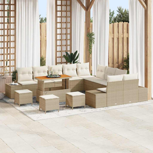 vidaXL Σετ Καναπέ Κήπου με μαξιλάρι 14 pcs Μπεζ συνθετικό ρατάν