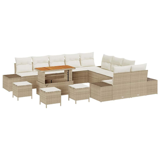 vidaXL Σετ Καναπέ Κήπου με μαξιλάρι 14 pcs Μπεζ συνθετικό ρατάν