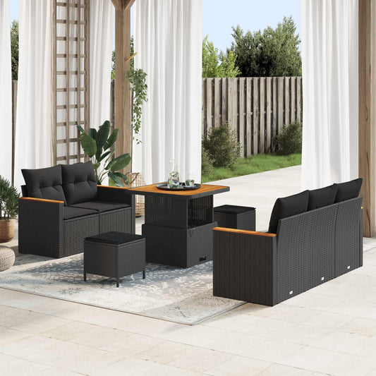 vidaXL Σετ Καναπέ Κήπου 8 pcs Μαύρο συνθετικό ρατάν