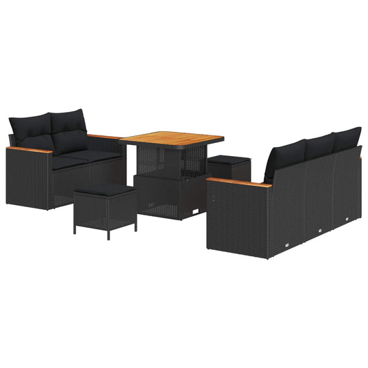 vidaXL Σετ Καναπέ Κήπου 8 pcs Μαύρο συνθετικό ρατάν
