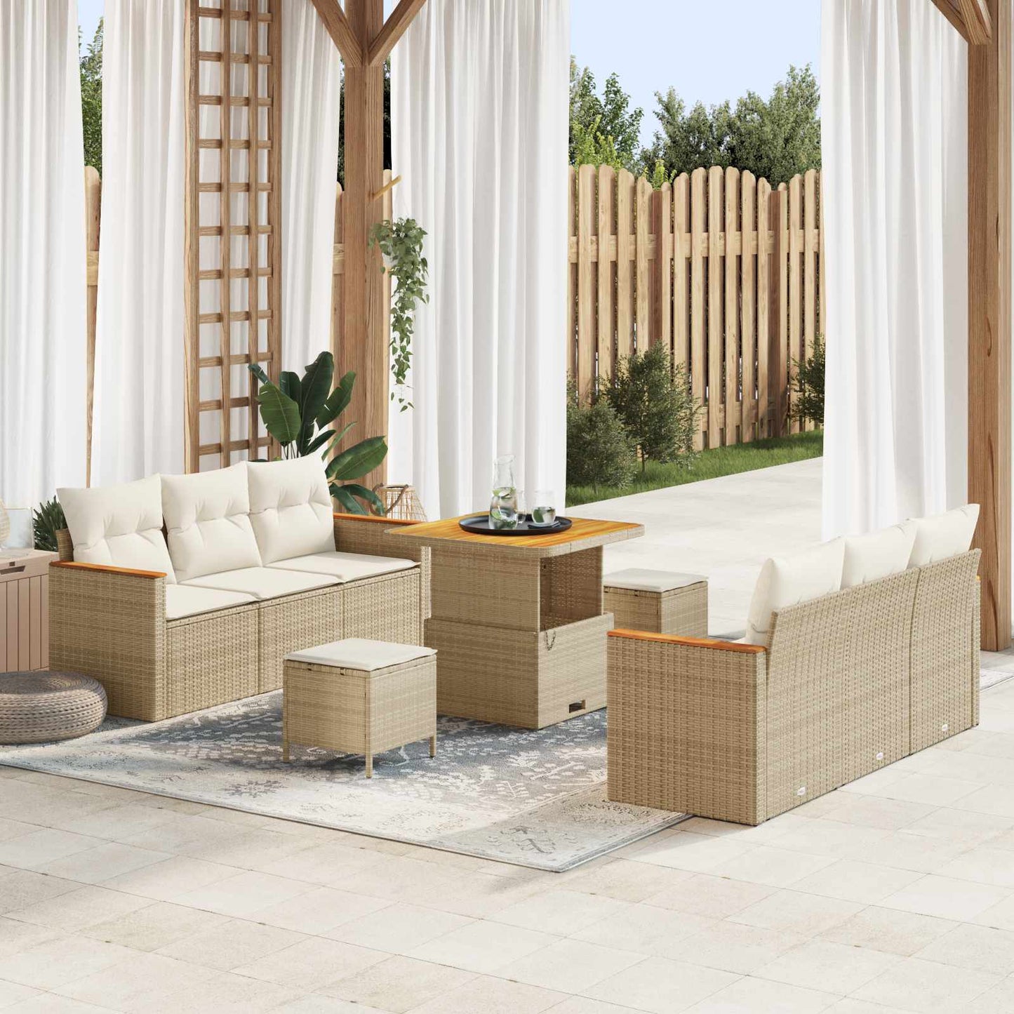 vidaXL Σετ Καναπέ Κήπου 9 pcs Μπεζ συνθετικό ρατάν