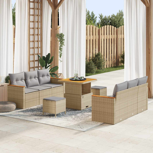 vidaXL Σετ Καναπέ Κήπου 9 pcs Μπεζ συνθετικό ρατάν