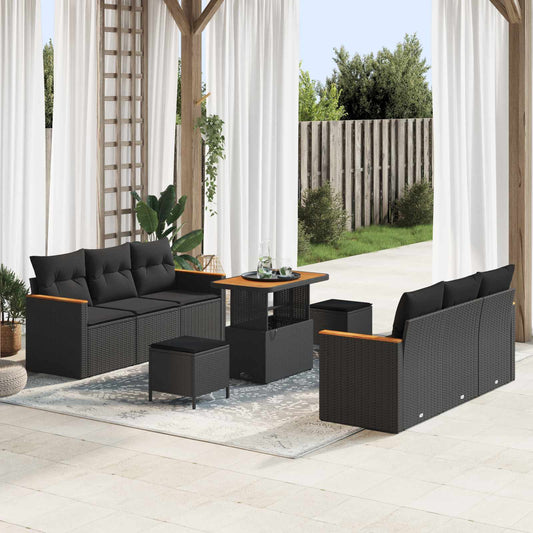 vidaXL Σετ Καναπέ Κήπου 9 pcs Μαύρο συνθετικό ρατάν