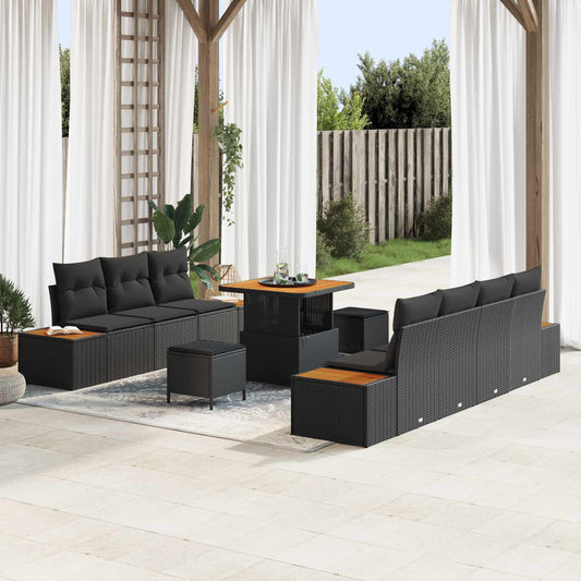 vidaXL Σετ Καναπέ Κήπου 10 pcs Μαύρο συνθετικό ρατάν