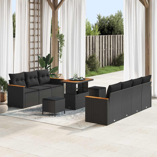 vidaXL Σετ Καναπέ Κήπου 10 pcs Μαύρο συνθετικό ρατάν