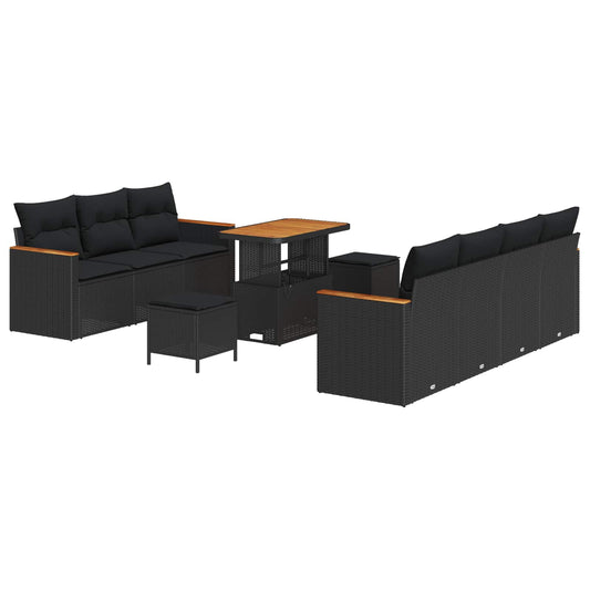 vidaXL Σετ Καναπέ Κήπου 10 pcs Μαύρο συνθετικό ρατάν