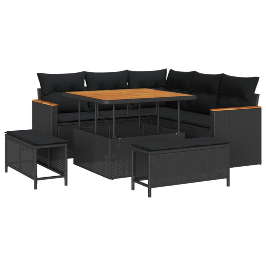 vidaXL Σετ Καναπέ Κήπου 8 pcs Μαύρο συνθετικό ρατάν