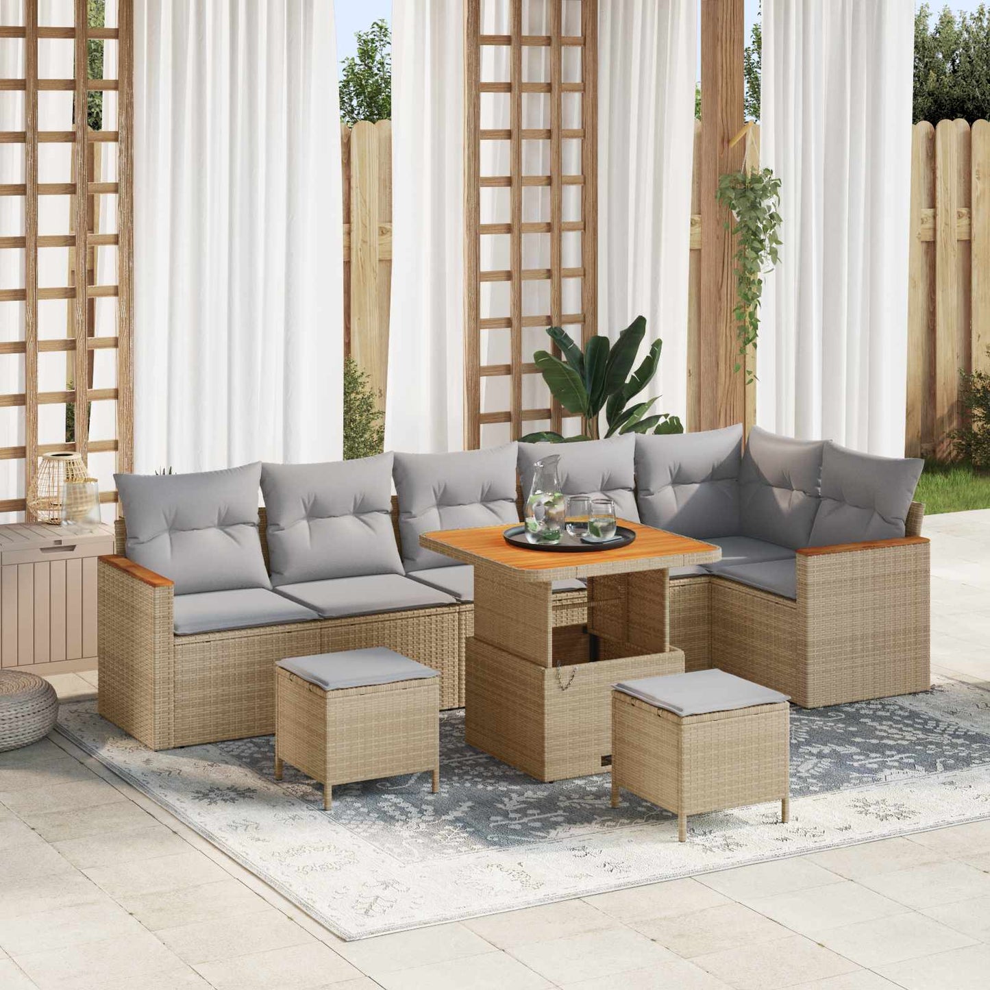 vidaXL Σετ Καναπέ Κήπου 9 pcs Μπεζ συνθετικό ρατάν
