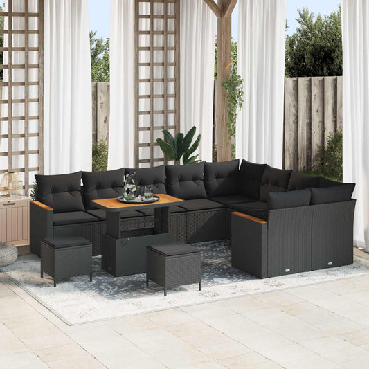 vidaXL Σετ Καναπέ Κήπου 12 pcs Μαύρο συνθετικό ρατάν