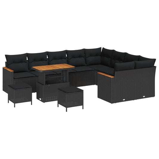 vidaXL Σετ Καναπέ Κήπου 12 pcs Μαύρο συνθετικό ρατάν