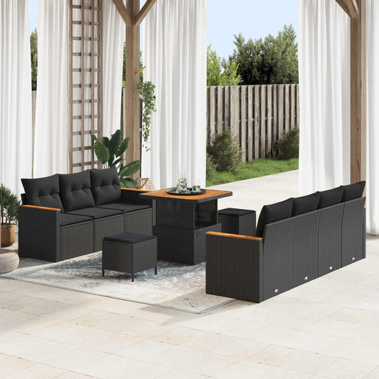 vidaXL Σετ Καναπέ Κήπου 10 pcs Μαύρο συνθετικό ρατάν