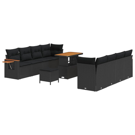 vidaXL Σετ Καναπέ Κήπου 11 pcs Μαύρο συνθετικό ρατάν