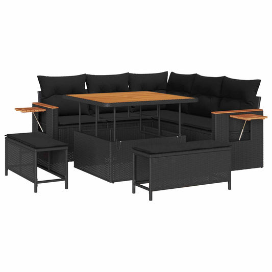 vidaXL Σετ Καναπέ Κήπου 8 pcs Μαύρο συνθετικό ρατάν