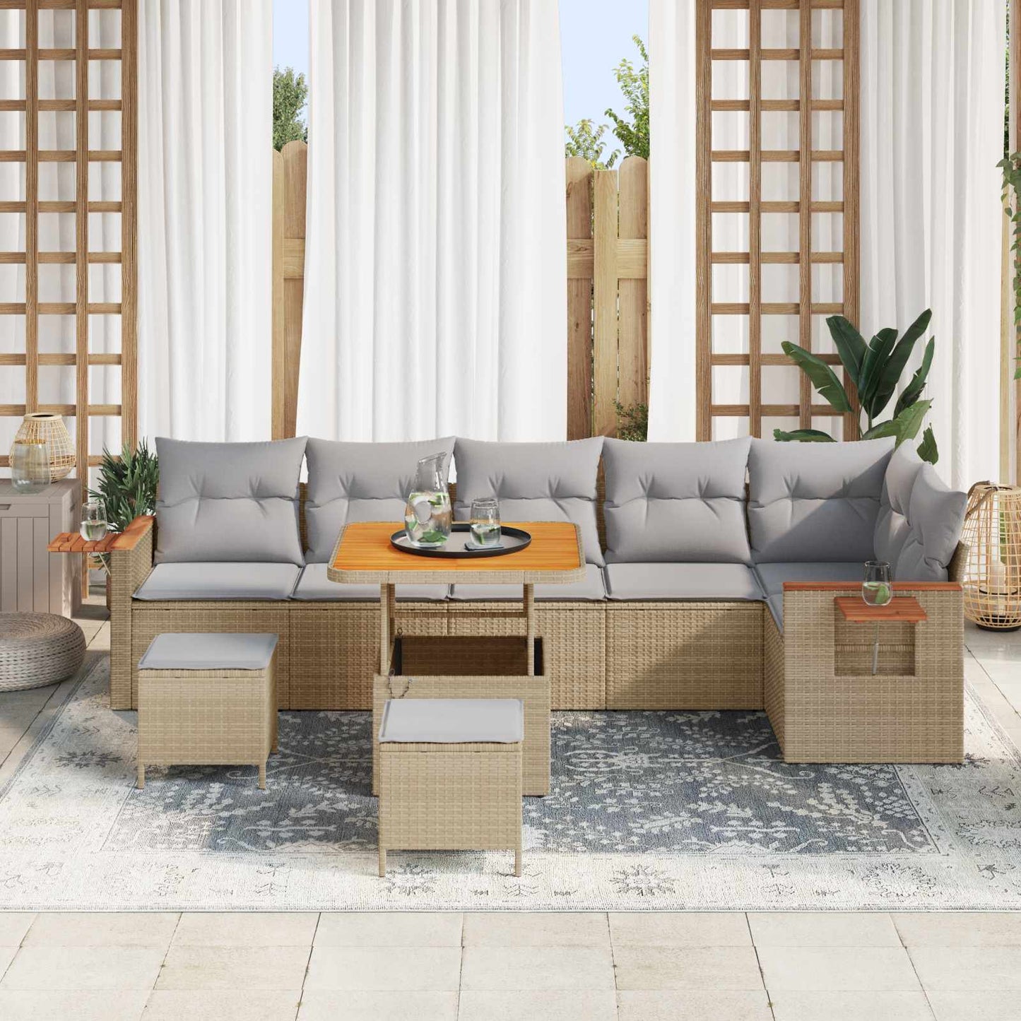vidaXL Σετ Καναπέ Κήπου 9 pcs Μπεζ συνθετικό ρατάν