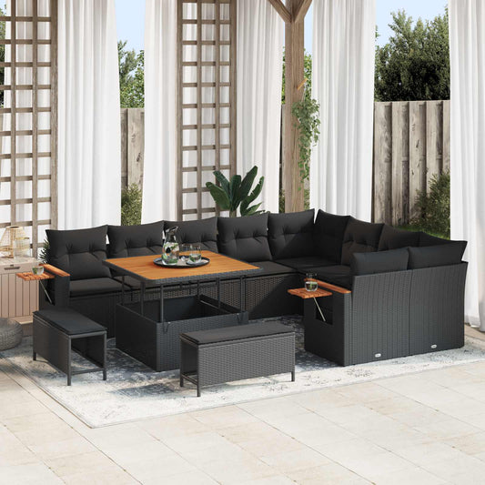 vidaXL Σετ Καναπέ Κήπου 12 pcs Μαύρο συνθετικό ρατάν