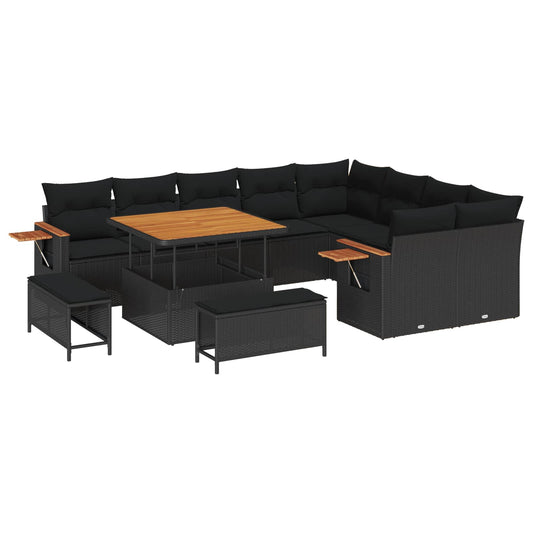 vidaXL Σετ Καναπέ Κήπου 12 pcs Μαύρο συνθετικό ρατάν