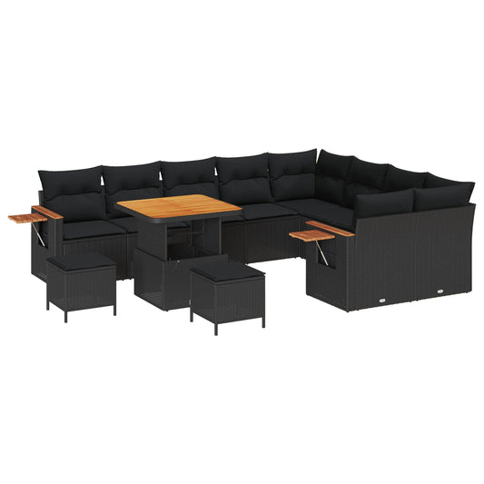 vidaXL Σετ Καναπέ Κήπου 12 pcs Μαύρο συνθετικό ρατάν