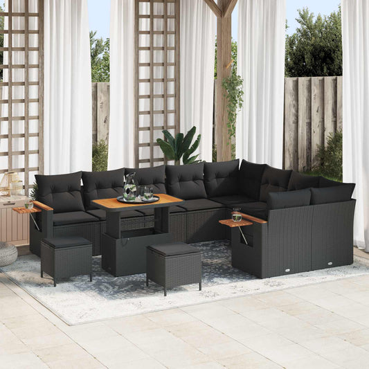 vidaXL Σετ Καναπέ Κήπου 12 pcs Μαύρο συνθετικό ρατάν