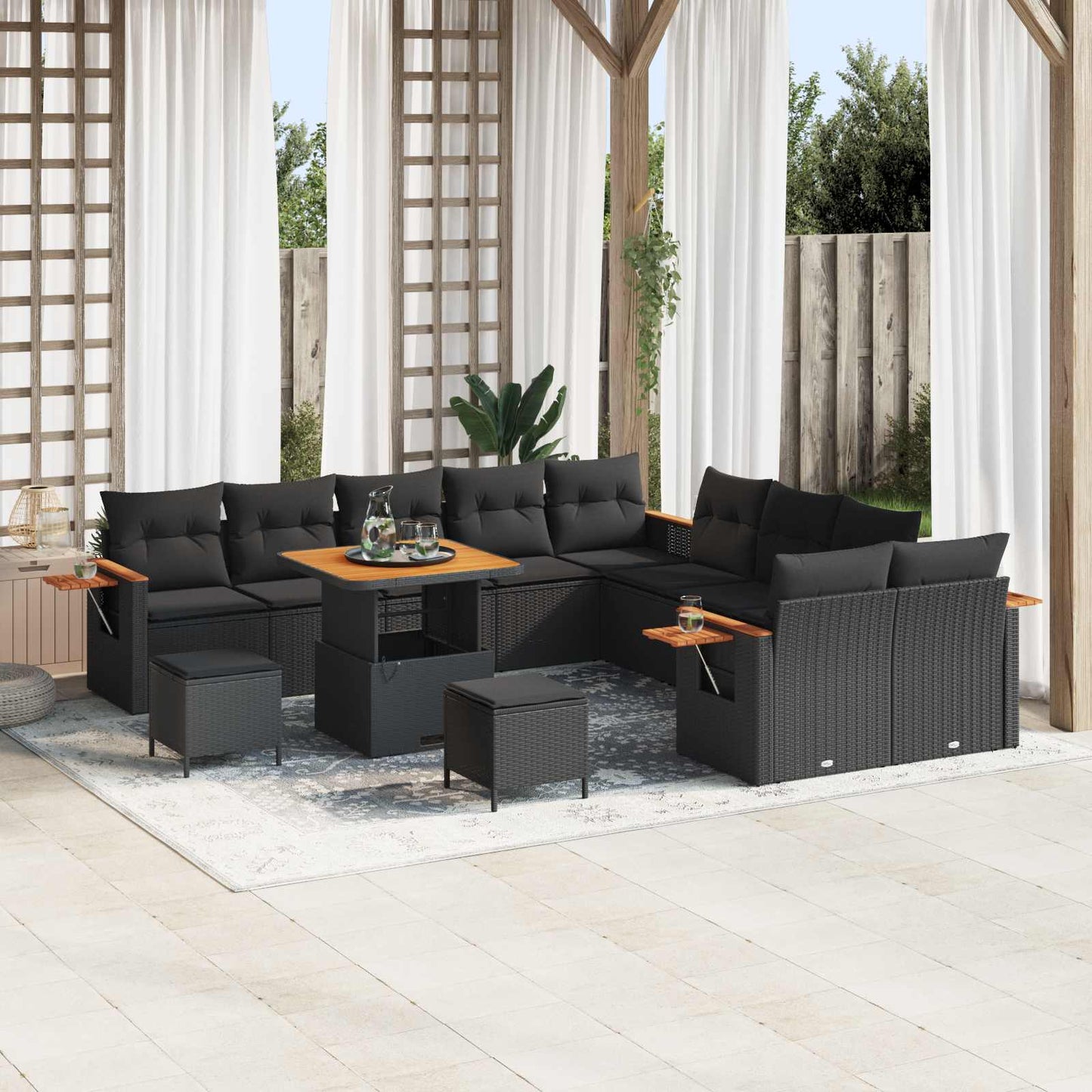 vidaXL Σετ Καναπέ Κήπου με μαξιλάρι 13 pcs Μαύρο Πολυ ράταν