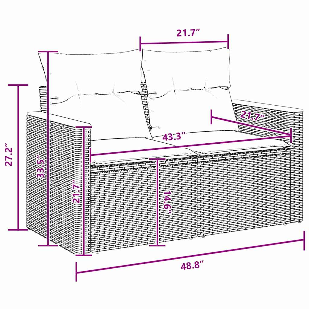 vidaXL Σετ Καναπέ Κήπου με μαξιλάρι 13 pcs Μαύρο Πολυ ράταν