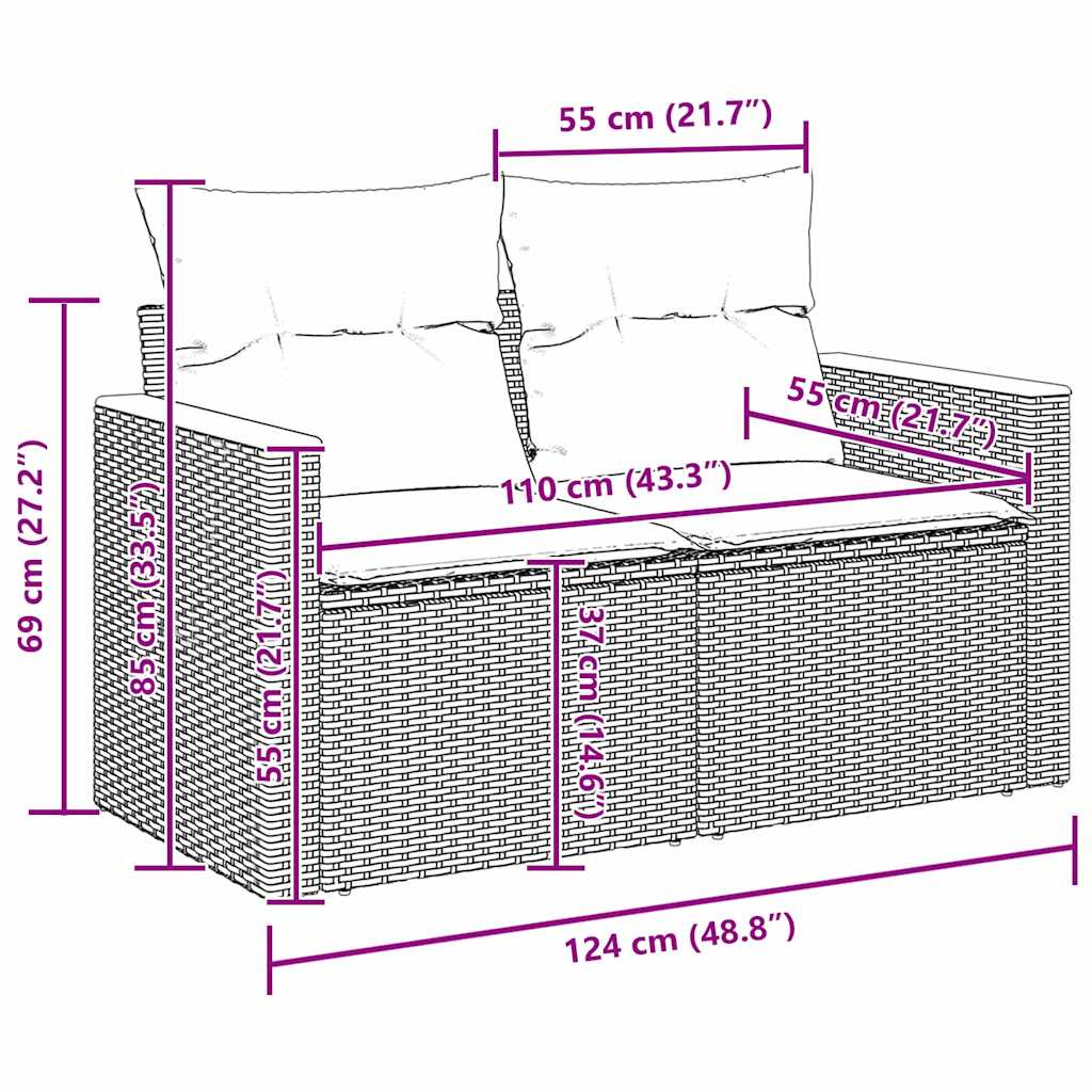 vidaXL 13 Τεμαχίων Σετ Σαλονιού Κήπου με Μαξιλάρια Μαύρο Πολυ Ρατάν Ακακία