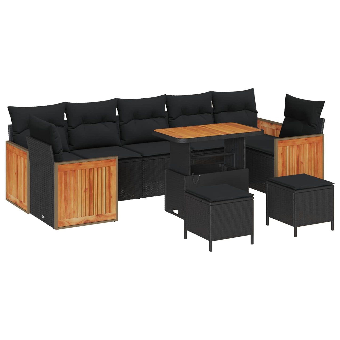 vidaXL Σετ Καναπέ Κήπου με μαξιλάρι 10 pcs Μαύρο
