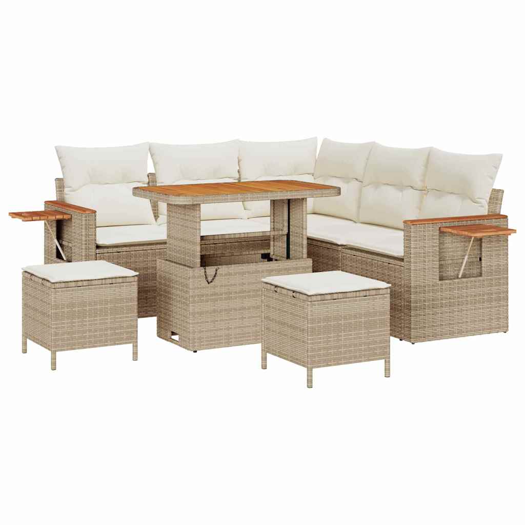 Σετ 8 Τεμαχίων Κήπου με Μαξιλάρια Μπεζ Πολυ Ρατάν Ακακία