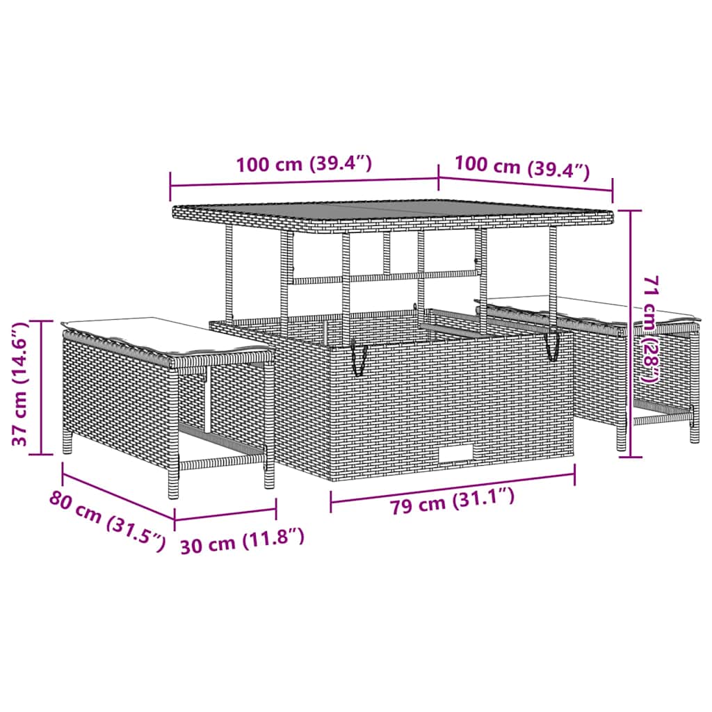 vidaXL Σετ Καναπέ Κήπου 13 pcs Μαύρο και κρεμ 100 x 100 x 71 cm