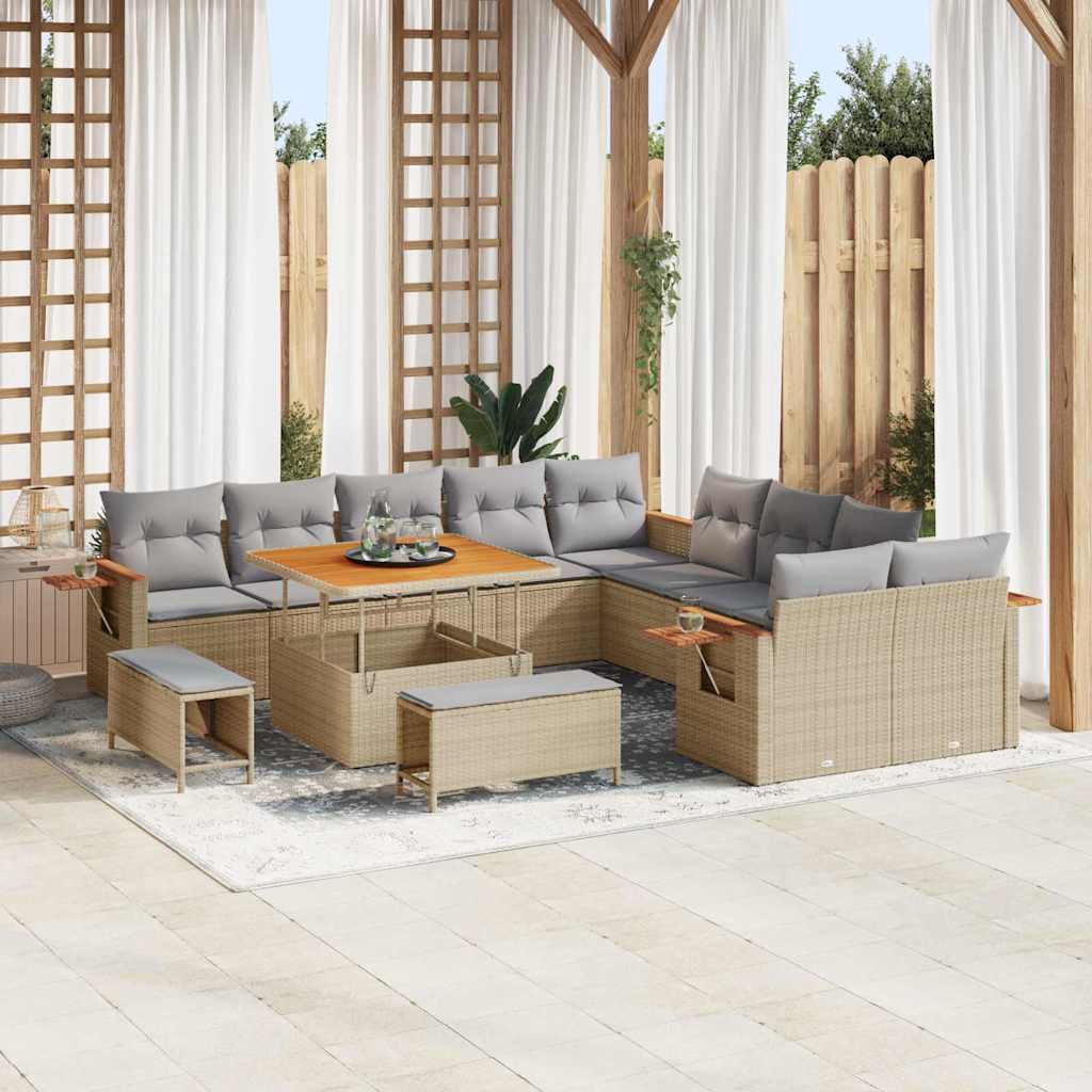 vidaXL Σετ Καναπέ Κήπου με μαξιλάρι 13 pcs Μπέζ και Ανοιχτό Γκρι