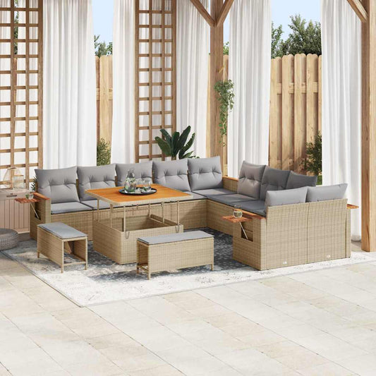 vidaXL Σετ Καναπέ Κήπου με μαξιλάρι 13 pcs Μπέζ και Ανοιχτό Γκρι