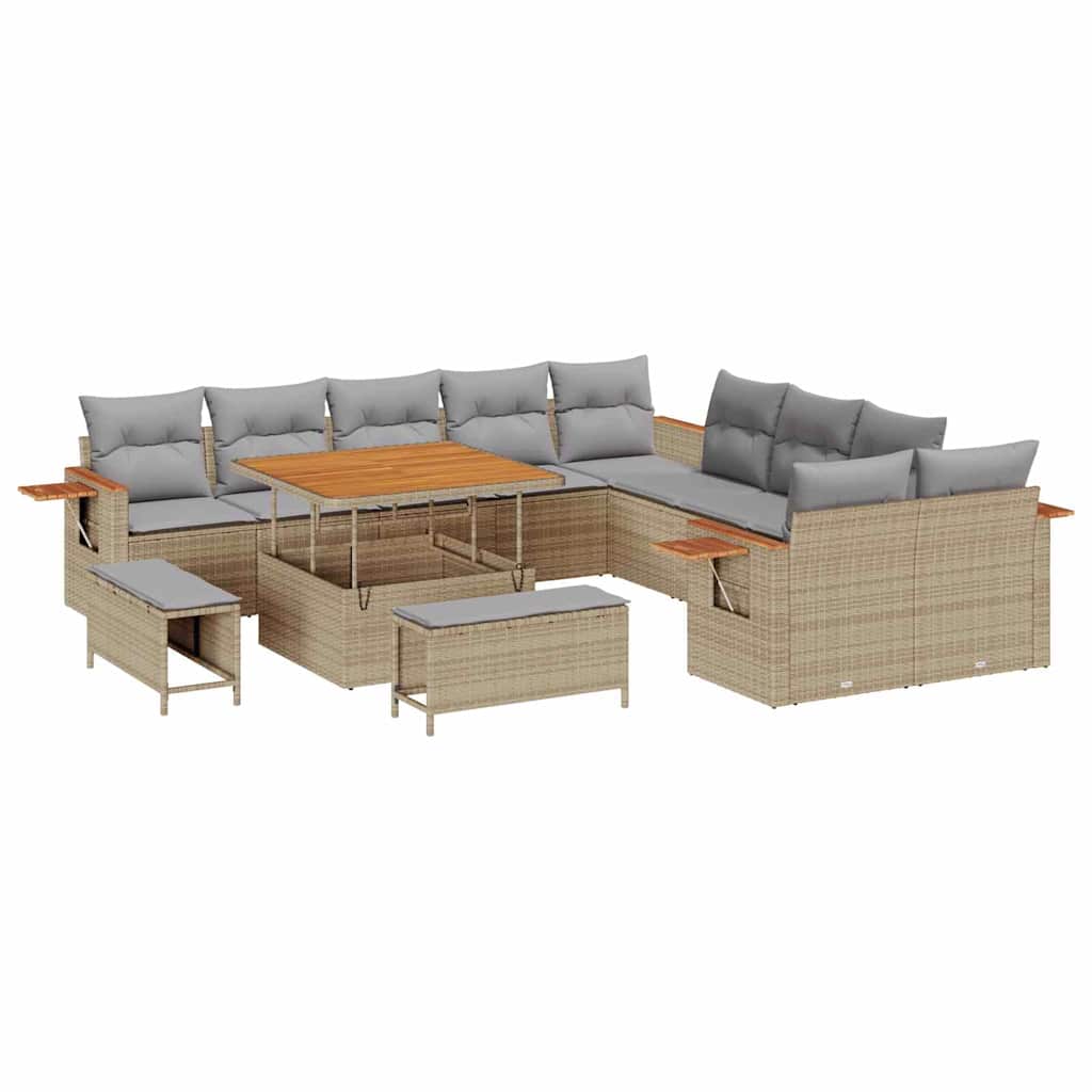 vidaXL Σετ Καναπέ Κήπου με μαξιλάρι 13 pcs Μπέζ και Ανοιχτό Γκρι
