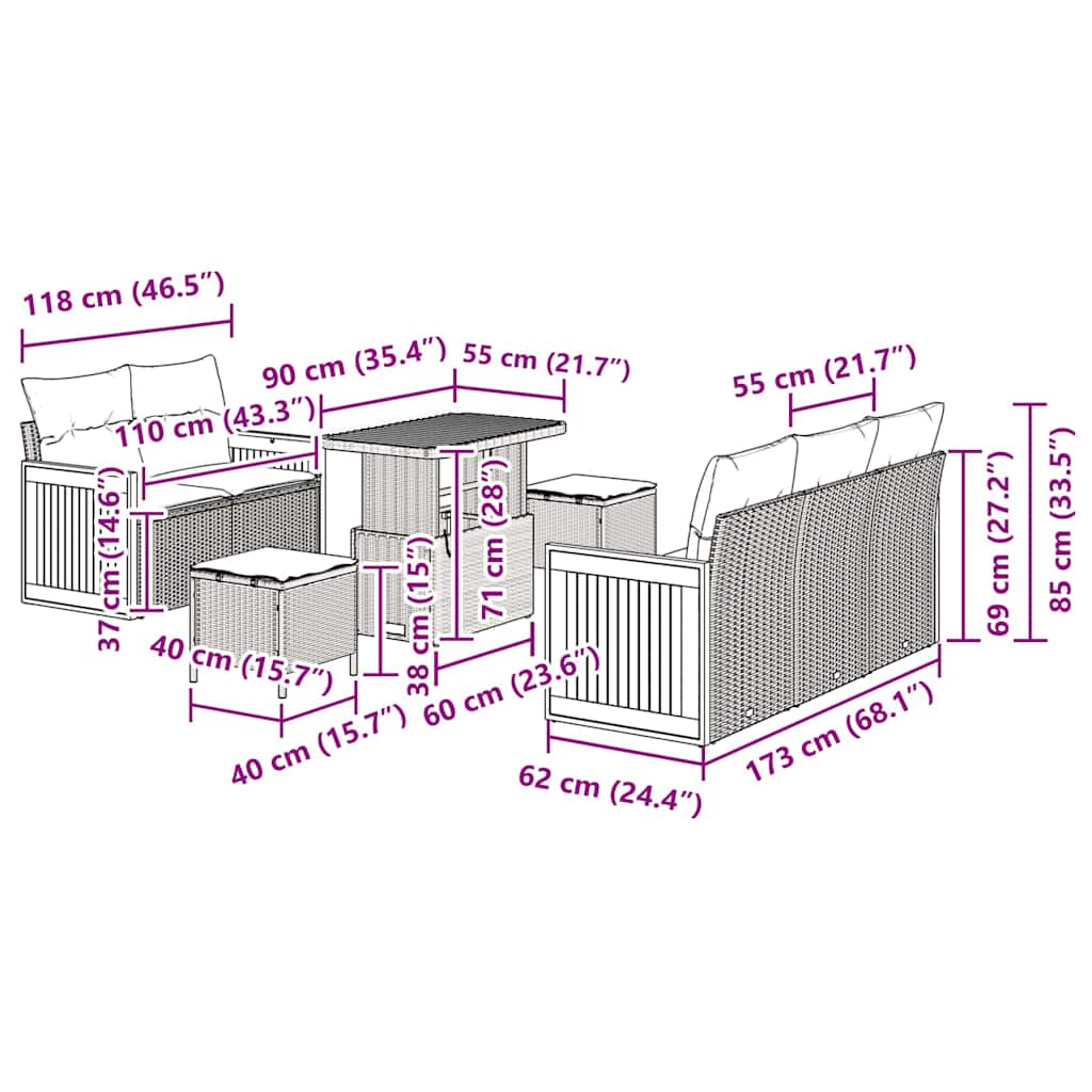 vidaXL 8 κομμάτια σετ καναπέ κήπου με μαξιλάρια Μπεζ Πολυ Ρατάν Ακακία